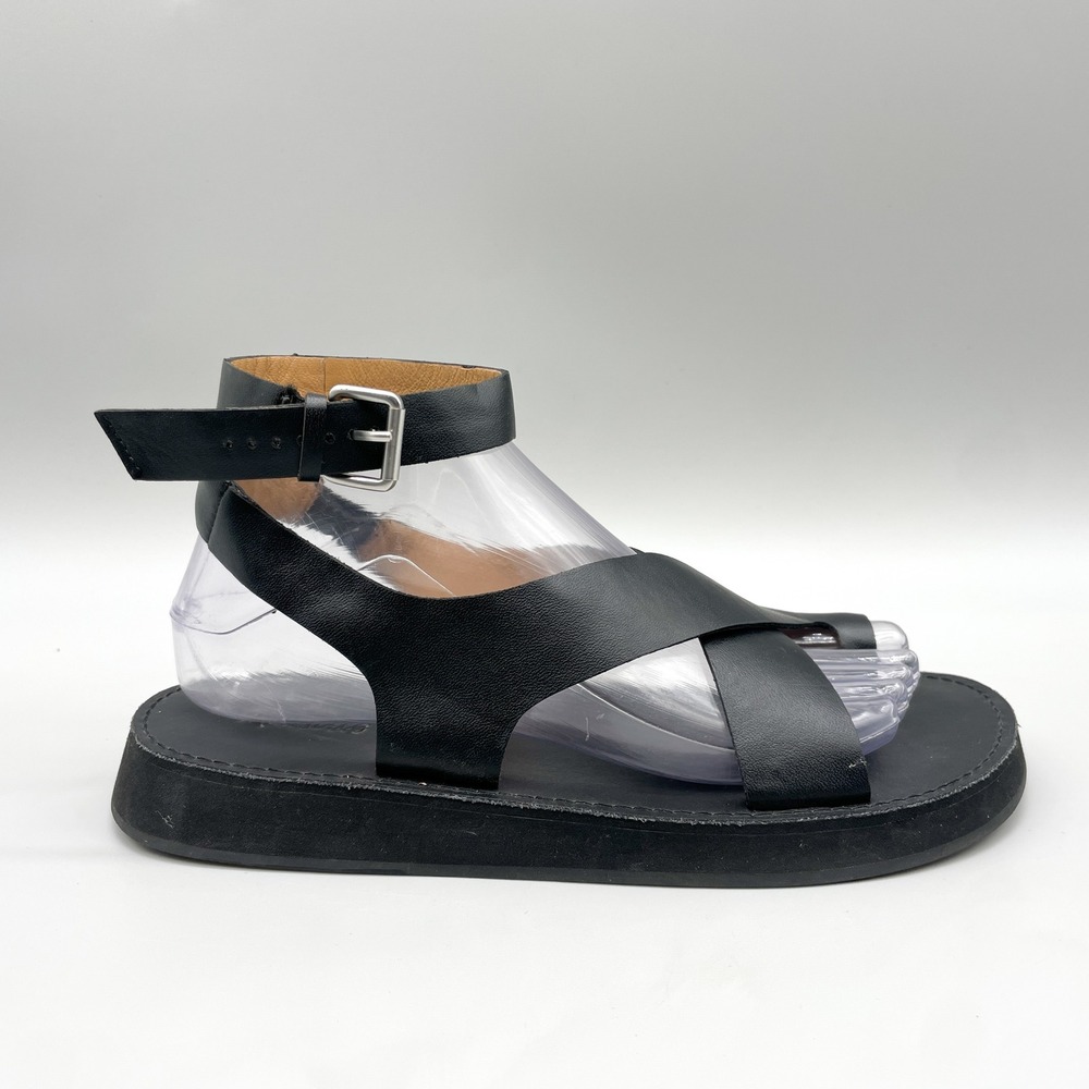 Madewell Womens 8 Natasha Flatform Toe Loop Sandals Black Leather Boho 90s Goth
